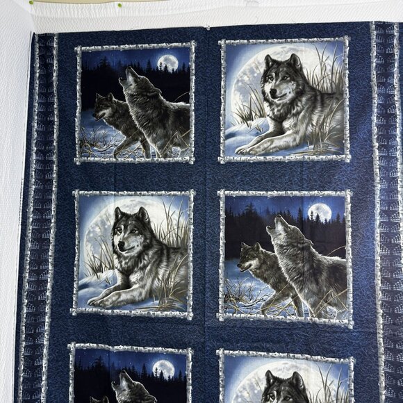 Cranston Other - Wolf-Themed Quilted Fabric pillow Panel With Moonlit Forest Design Wildlife